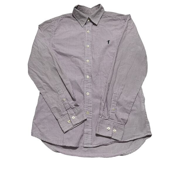 BOSSINI Golf Shirt Mens Size M Purple White Checker Long Sleeve Button Up Cotton - Picture 1 of 9